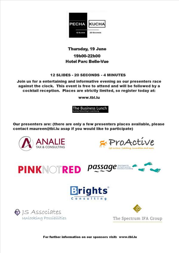 BusinessLunchLu's tweet photo. Coming soon, our June Pecha Kucha evening... http://t.co/YvEraWePrb