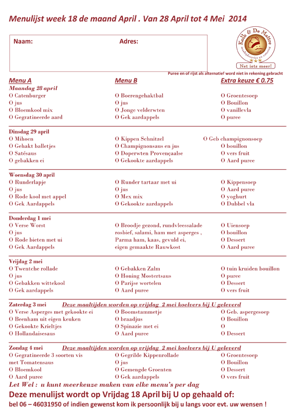 maaltijdexpert's tweet photo. De menulijst voor week 18 is beschikbaar! Download/bekijk de menulijst: http://t.co/DneiWIKN29 http://t.co/wT2GjYm5zs