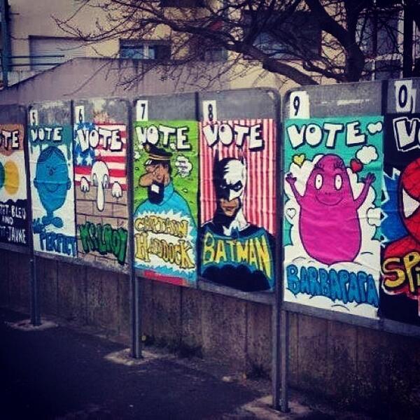 HallofStreetart's tweet photo. #eu #elections #european #union #parlament #batman #spiderman #superhero #art #street #streetart by lukalojk http://t.co/5gN4SltAE4