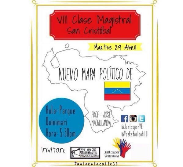 JuntosPorVE's tweet photo. Hoy es un día Full de actividades: a las 5:30 tendremos #AulaEnLaCalleSC sobre "el nuevo mapa político de Vzla" http://t.co/8hbRny7SEH