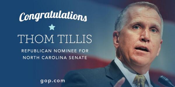 Thom Tillis wins North Carolina GOP primary - will face Kay HAGan