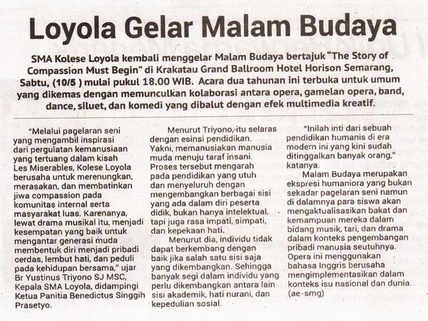 marcelldanang's tweet photo. Loyola Gelar Malam Budaya | Suara Merdeka, Rabu -7 Mei 2014 http://t.co/8utRk8oIhb