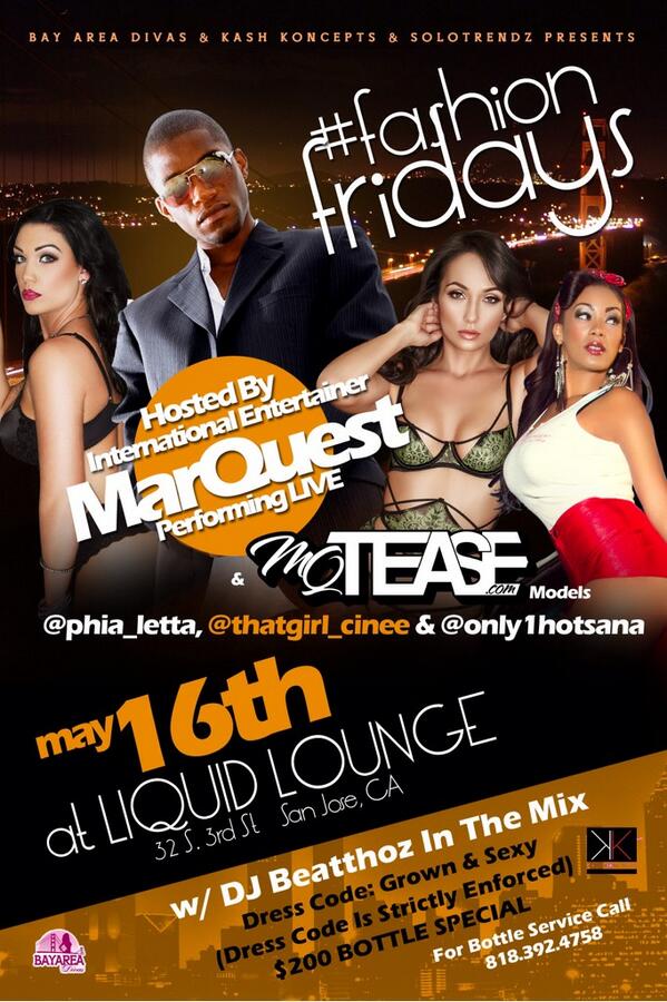 Myummygirl's tweet photo. @BayDivas @ Liquid Lounge in SJ Da sexiest party in the bay w/ @DJbeatthoz in the mix bottle specials 5104790661 RT http://t.co/dNAFC49QD5