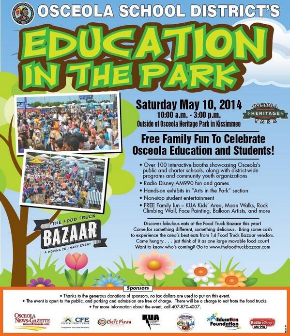 Head out to <a href="/Osceolaschools/">Osceola Schools</a> Education in the Park this weekend in #Kissimmee from 10-3p at Osceola Heritage Park!