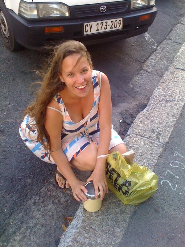 My girlfriend trying to steal trash in the roads of Cape Town.....