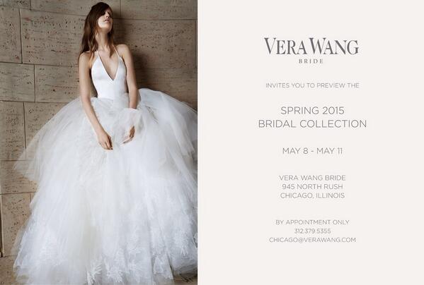 VeraWang's tweet photo. In Non #MetGala Related News: #VWChicago is hosting its #Spring2015Bridal Trunk Show 5/8-5/11. Call 312.379.5355! http://t.co/vLlwhvVlgR