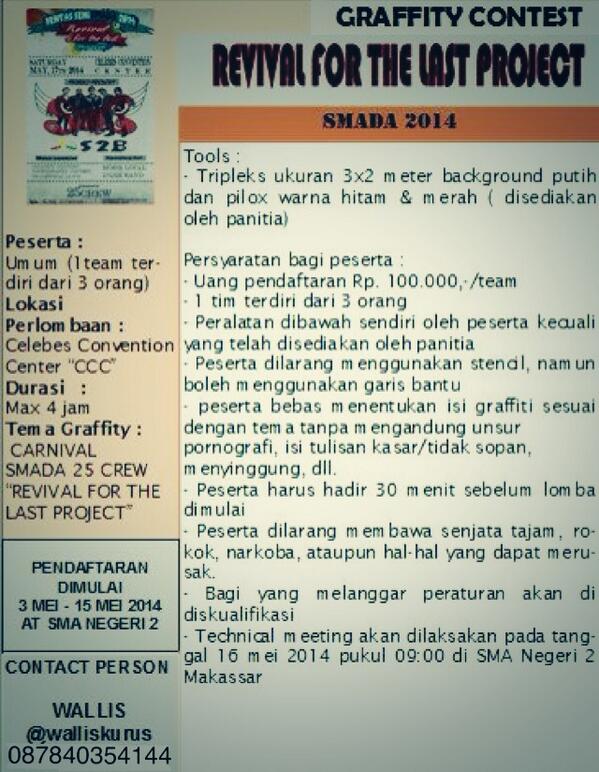 lelakibugis's tweet image. Syarat&amp;amp; ketentuan Graffiti Contest #RevivalForTheLastProject @smadapensi2014 cp: @walliskurus 087840354144