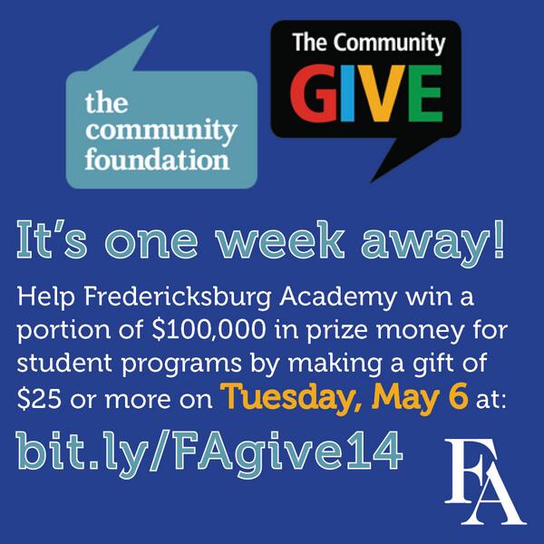 FXBGAcademy's tweet image. The Community Give is just one week away! Support FA by giving here on Tuesday, May 6: bit.ly/FAgive14 #give14