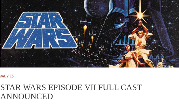 Michelle_Potter's tweet image. We can't believe they didn't wait until May 4th! Star Wars VII CastAnnounced leakynews.com/star-wars-epis…  via @LeakyNews