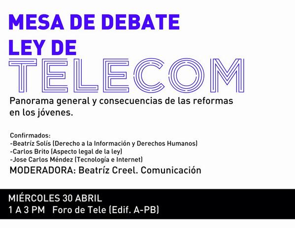 Y para mañana 30 de abril no faltes al debate de la ley telecom!