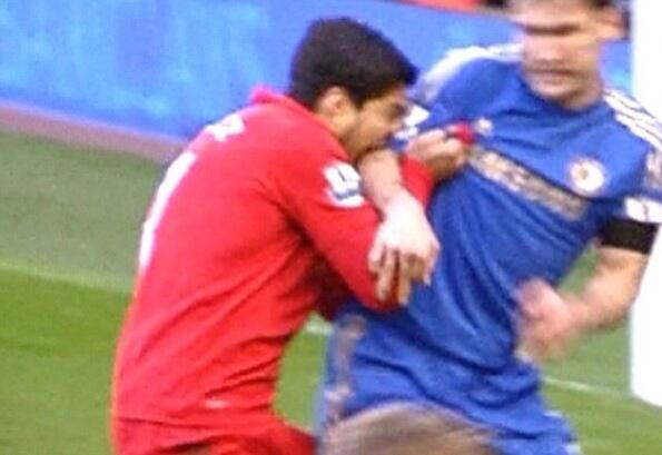 Luis Suarez, banned 8 games for racism and 10 games for biting Ivanovic, also spends a lot of time on the ground
