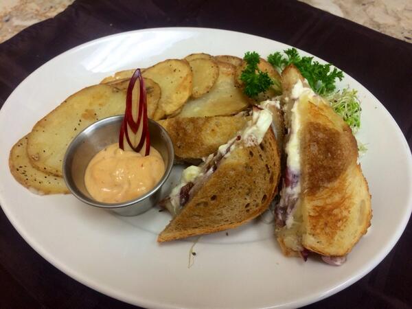 Tripke's tweet photo. Apple and Havarti grilled cheese with cream cheese and sprouts fries or salad http://t.co/qAE9nx2EHM