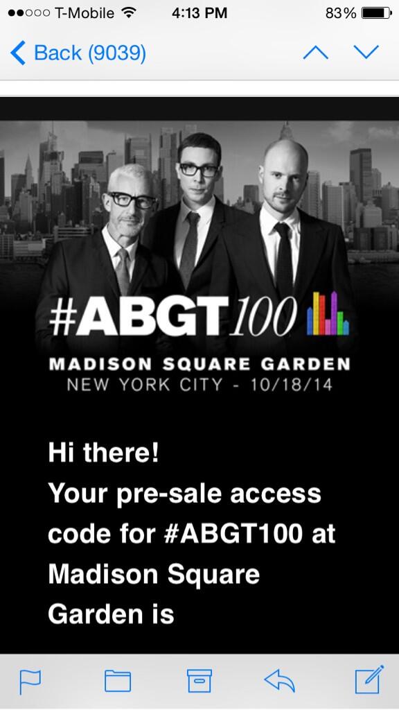 MrNewports's tweet photo. Got my pre-sale code ...Back #NY @jpowell_2 @AlbyALock @Tuanathann @aboveandbeyond #NAAAAMES #ABGT100 http://t.co/HIKcoAnAz1
