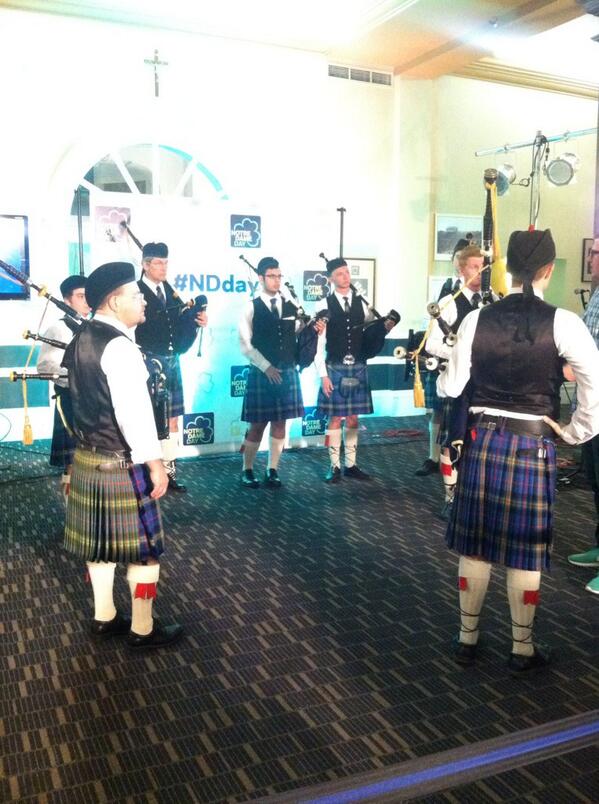 ccc_nd's tweet image. Notre Dame Bagpipe Band getting ready to perform for #NDday!
