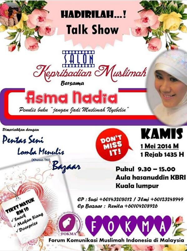 asmanadia's tweet photo. Yang di Kuala Lumpur yuk sama-sama ikhtiar mempercantik lahir batin. See you tomorrow! http://t.co/CazhUouiCB