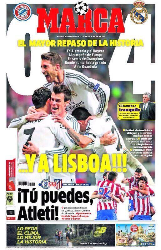 marca's tweet photo. 'El mayor repaso de la historia ...Y a Lisboa' #LaPortada http://t.co/iYfwJEcHB4