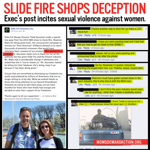 MomsDemand's tweet photo. .@LamarOOH Slide Fire exec's Facebook post incites sexual violence against women #FireSlideFire #MomsDemandAction http://t.co/5XSDVO5yXU