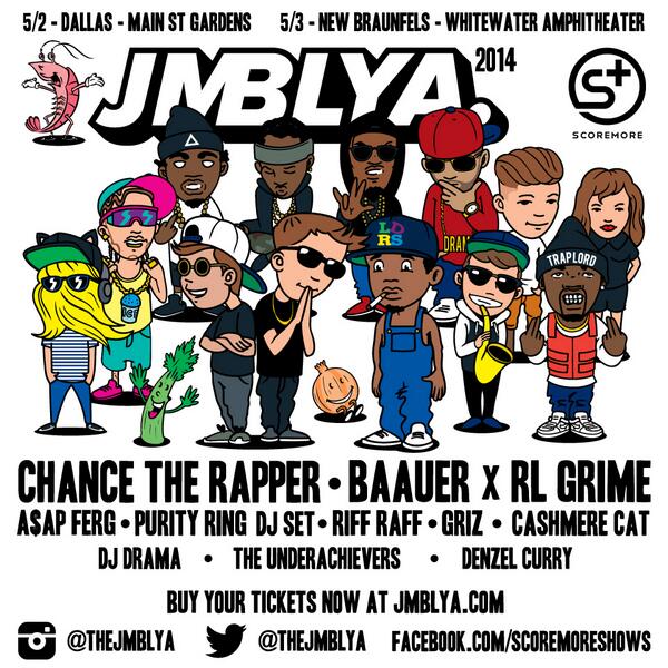 thejmblya's tweet photo. Get your #JMBLYA tickets for New Braunfels this Sat 5/3!! @chancetherapper, @ASAPferg &amp; more! http://t.co/8sxuwOholi http://t.co/gpsWgZhWUt
