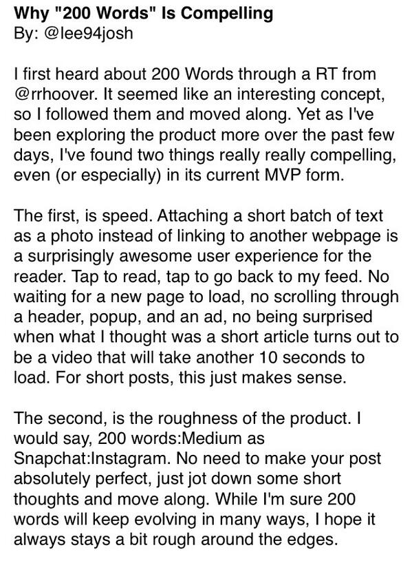 lee94josh's tweet image. RT @_200words Why “200 Words” is Compelling by @lee94josh #blogging #microblog #startupprojects