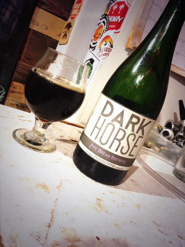 First tasting of Dark Horse Quad bottle conditioned with Brettanomyces.  4 months in, good amount of funk!  Deelish!