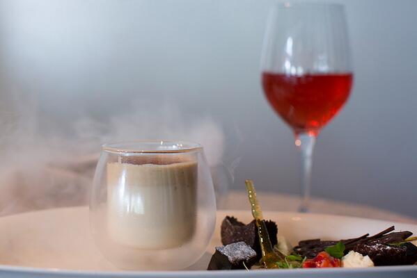 MattMerrin's tweet photo. #dessert #Chai panna cotta &amp; laying with a little #dryice #jamcorner http://t.co/HEPIJjbXBX