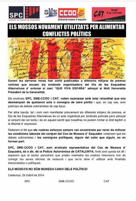 rnovoa's tweet photo. Comunicat dels sindicats de @mossoscat @smeccoo @spc_me i @infocatme en relació a les manipulacions dels mitjans http://t.co/Ibv8Iqhi8e