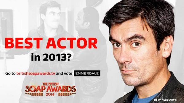 emmerdale's tweet photo. Jeff Hordley: Best Actor in 2013? Vote #Emmerdale Now #SoapAwards #EmmerVote http://t.co/yAaFNAtnrV http://t.co/rvEadrc3ZU