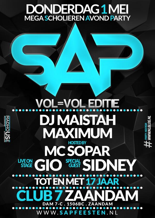 Morgen!!!!!!!!!!!! @ club7 Zaandam!!!
#SAP Het Wordt weer druk!!!! 
Kaarten zijn nog verkrijgbaar!