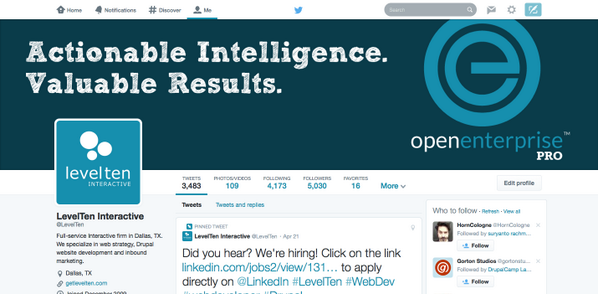 LevelTen's tweet image. Have you seen our new #twitter profile? #Drupal #OpenEnterprise #LevelTen #Design