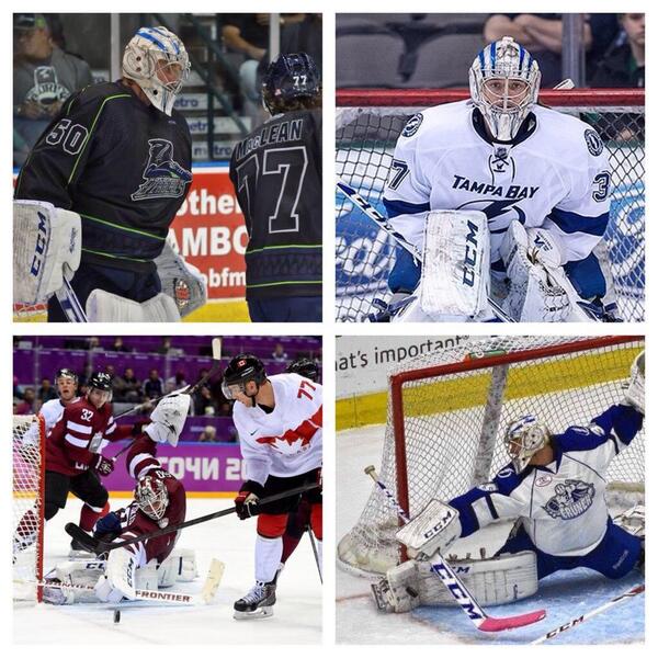 WTPHockeyFacts's tweet photo. This year, Kristers Gudlevskis became the first player ever to play in the NHL, AHL, ECHL and Olympics in one season. http://t.co/nsIWwqqslr