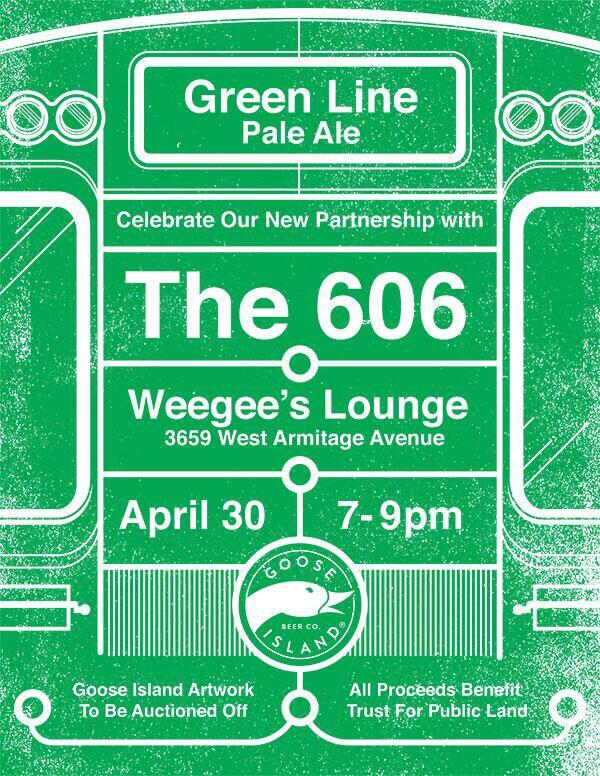 GooseIsland's tweet photo. Chicago. Celebrate #GreenLinePaleAle + @The606Chicago tonight. All proceeds benefit @tpl_org. Drink! And feel good! http://t.co/AzbP6LsfIg