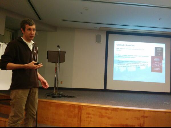 HydroNetCA's tweet photo. Postgrad Nathan Satre speaks to HydroNet symposium on day 2 about fish habitat variables in a Manitoba reservoir. http://t.co/l3oaGqw3bQ