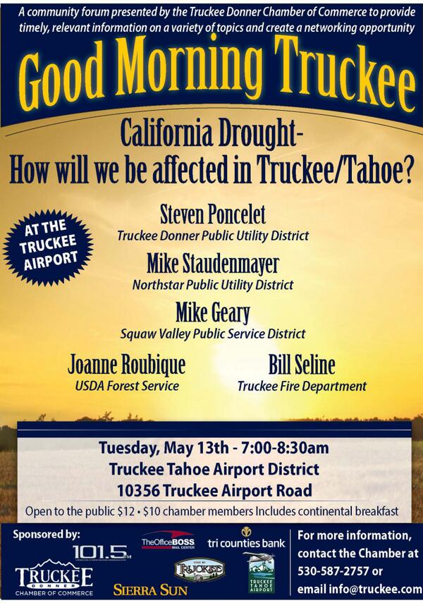 tdpud's tweet photo. Good Morning Truckee - California Drought - How will we be affected in Truckee / Tahoe?  May 13th, 7am. http://t.co/xqtc6C7wYQ
