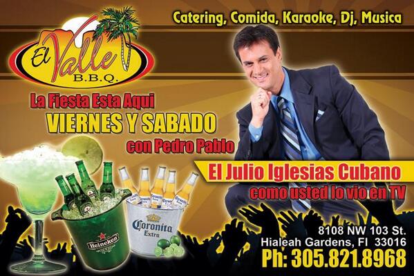 MelyHada's tweet photo. VIERNES,SABADOS Y DOMINGOS @PEDROPABLOCANTE  EN EL VALLE REST..NO SE LO PIERDAN A PARTIR DE LAS 9PM Y DOM A LAS 6PM http://t.co/EklWIyMCn4