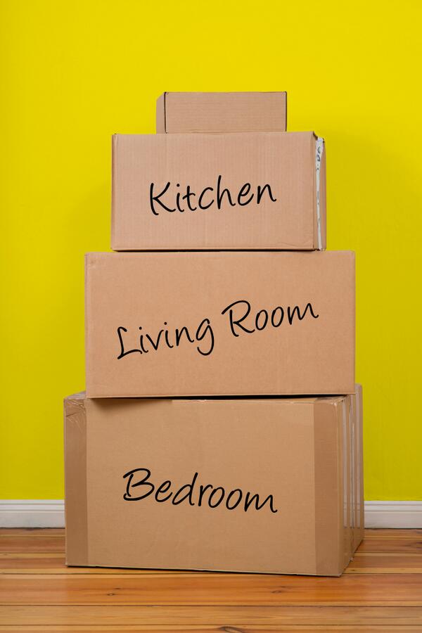 Label your boxes on all sides to easily locate what you need at a later date.
