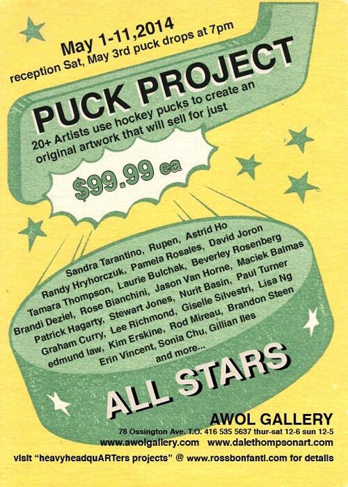 saila's tweet photo. 20+ artists (including my personal fav, @leerichmond) made art from pucks. Game's on at @AWOLgallery May 3 @ 7pm http://t.co/gO00vpBxGx