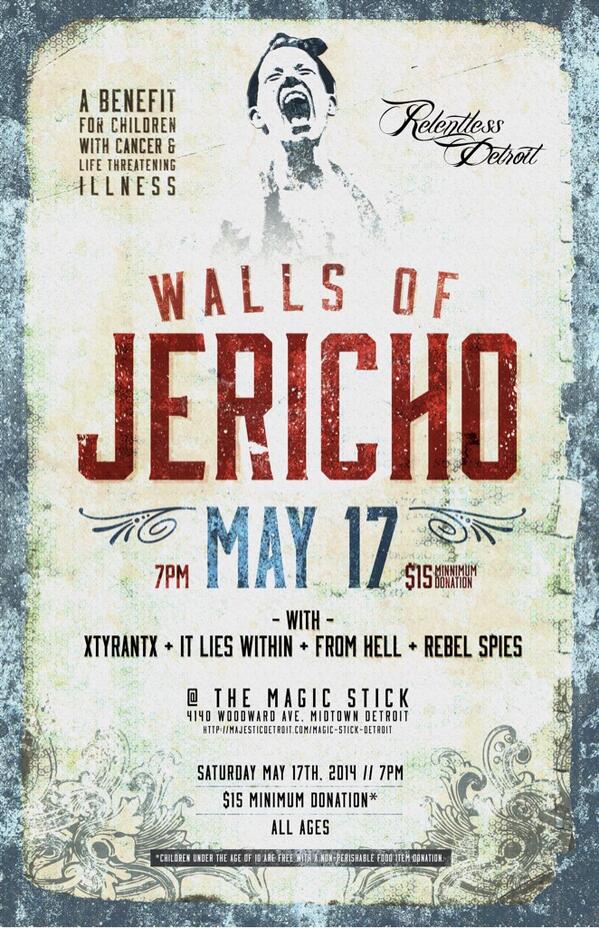 We're playing a benefit for Children With Cancer @ The Magic Stick in Detroit w/ Walls Of Jericho on May 17th! RT