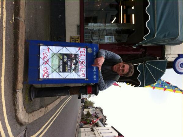 Good Evening #devonhour  Larry our newsagent with his sign for @NewJerusalemDev  coming to #Moretonhampstead