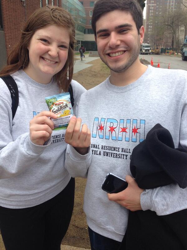 LUCNRHH's tweet photo. Did you get a finals study snack from NRHH in the IC today? We got a lot of smiles back handing them out #goldfish http://t.co/pM5Tv7TjBe