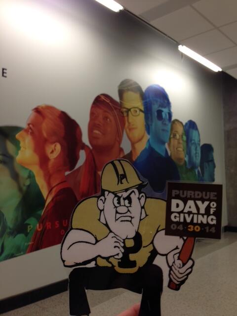 PU_Engineering's tweet photo. Adventures of "Flat Purdue Pete" Part 2, @EducateEng @PurdueEngineers #PurdueDayofGiving http://t.co/L33XS5v2oz