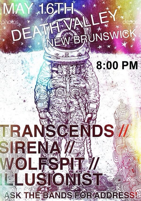 sweinga's tweet photo. 5/16:

@TranscendsBand
@SirenaBand
@wolfspitnj
@illusionistnj 

Good ol' New Brunswick basement show. 

RT http://t.co/l9ZmtmVhNe