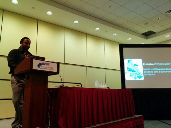 shaunkane's tweet photo. .@UMBCcarpat1 presents his award-winning research on wheelchair user interfaces at #chi2014. Go #umbchcc! http://t.co/f8gfUgJ6gU