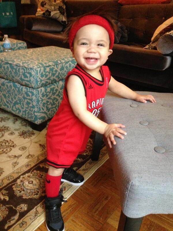 frankdilello's tweet photo. @raptors baby Gabriel cheering on our boys #wethenorth http://t.co/Qv1sGVWUFu