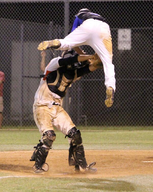 Sarasota catcher Brandon Chapman <a href="/chapguy24/">Brandon Chapman</a> says not so fast to an East Lake runner attempting to score. <a href="/htpreps/">Herald-Tribune sports</a>