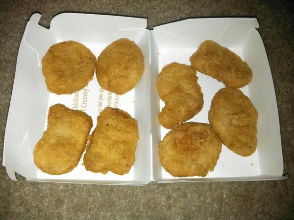 MarksVoice's tweet image. Eight @McDonalds McNuggets. I'd be excited...except I paid for a ten piece. #NotTen #NotCool