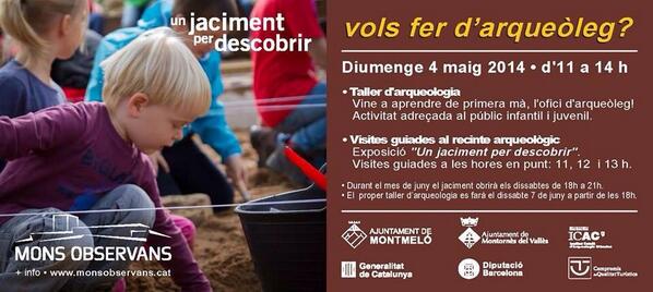 Repetim tallers d'arqueologia per a infants i visites guiades. Diumenge 4, de 11h a 14h #Montmeló #Montonès