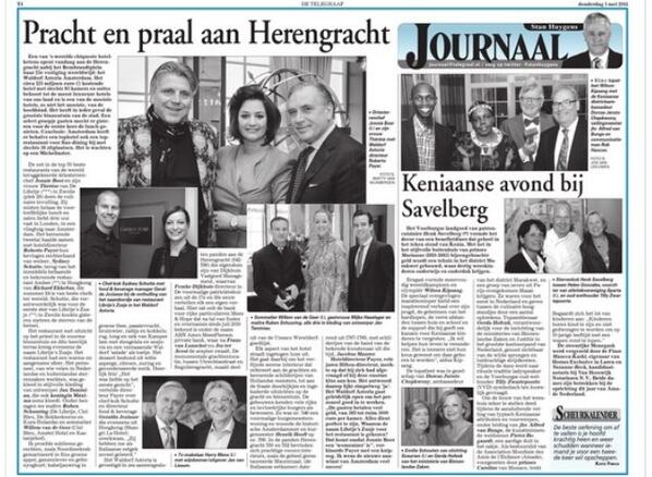 willem_kool's tweet photo. Vandaag @stanhuygens "Keniaanse avond bij Savelberg" en "pracht en praal aan Herengracht", pagina 4 @telegraaf http://t.co/l9YK0kwIfM