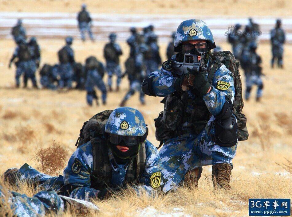 いラインアップ 中国人民解放軍海軍陸戦隊海洋迷彩戦闘服超フル装備