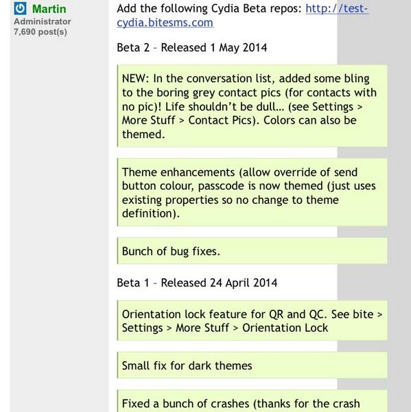 int3rnist's tweet image. #biteSMS 8.3.2 update #ios7 #cydia #iphone