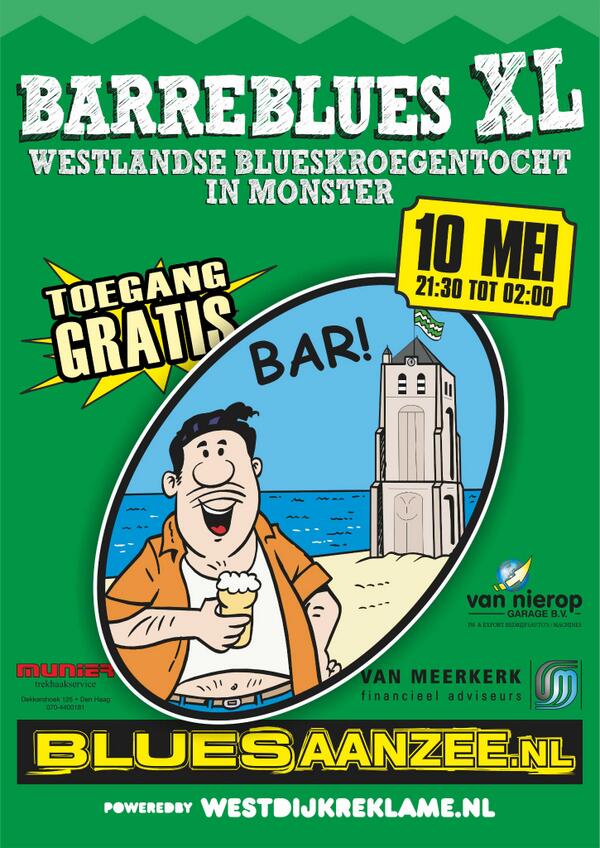 Cultuurweb's tweet image. 10/5 Barre Blues XL, de Westlandse Blueskroegentocht op maar liefst 11 locaties in Monster! Grande finale @NoviteitDe